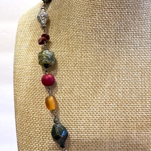 Multi-color Boho Genuine Gemstone & Glass beaded Necklace red, green, yellow - Picture 5 of 11
